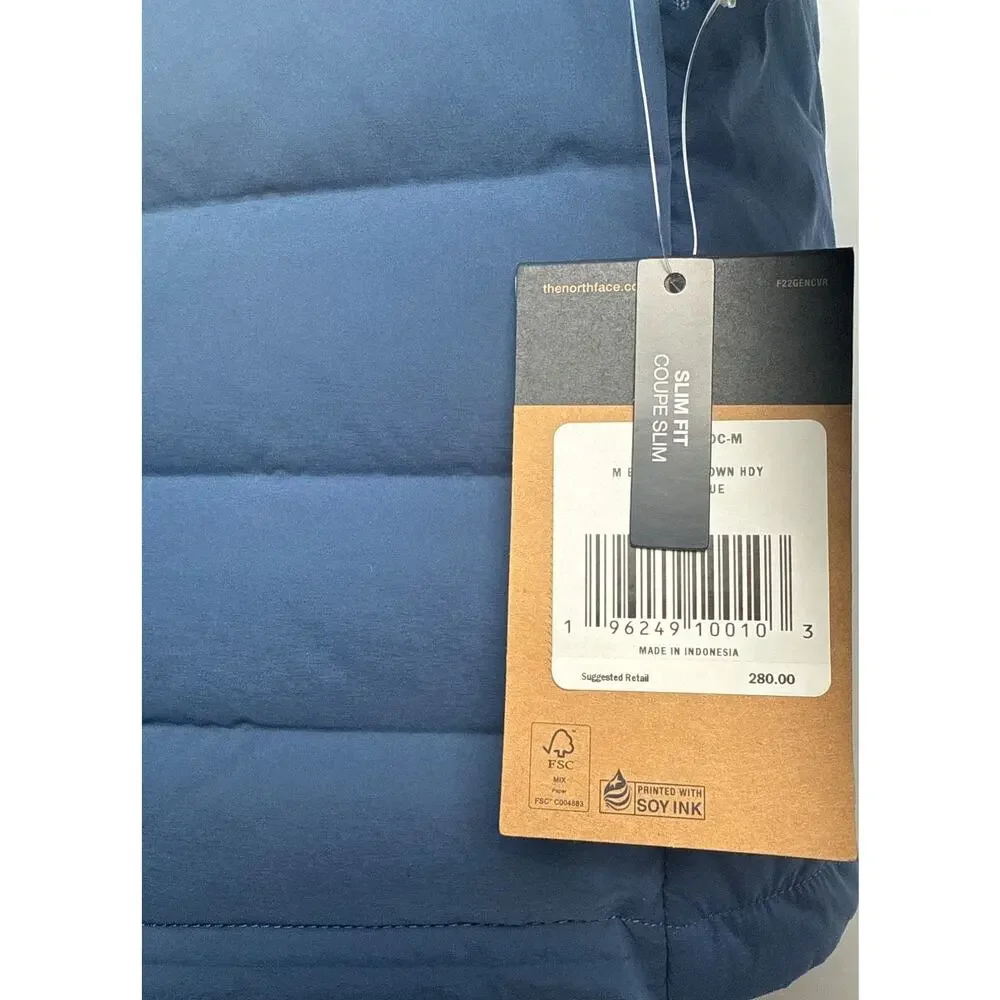 The North Face Puffer Jacket Belleview Down Mens Medium Blue‎ Hoodie Stretch